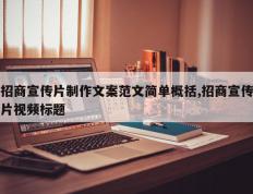 招商宣传片制作文案范文简单概括,招商宣传片视频标题