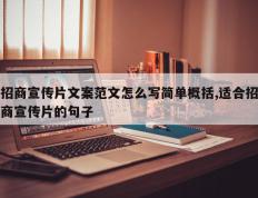 招商宣传片文案范文怎么写简单概括,适合招商宣传片的句子