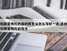 招商宣传片的目的和意义怎么写好一点,适合招商宣传片的句子